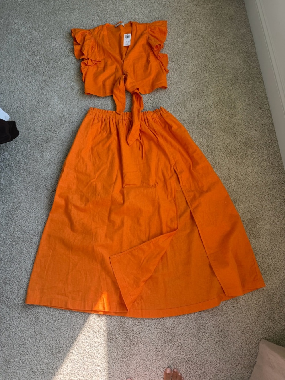 Abercrombie & Fitch Bright Orange Tie-Front Crop Top & A-Line Maxi Skirt Set